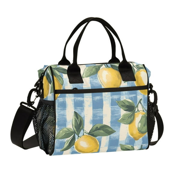 FORMRS Insulated Lunch Bag Unisex Large Capacity with Shoulder Strap, Retro Lemon Leaves