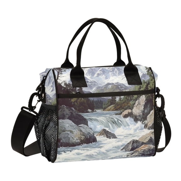 FORMRS Insulated Lunch Bag for Work School Unisex Large Capacity Cooler with Shoulder Strap, River and Mountains