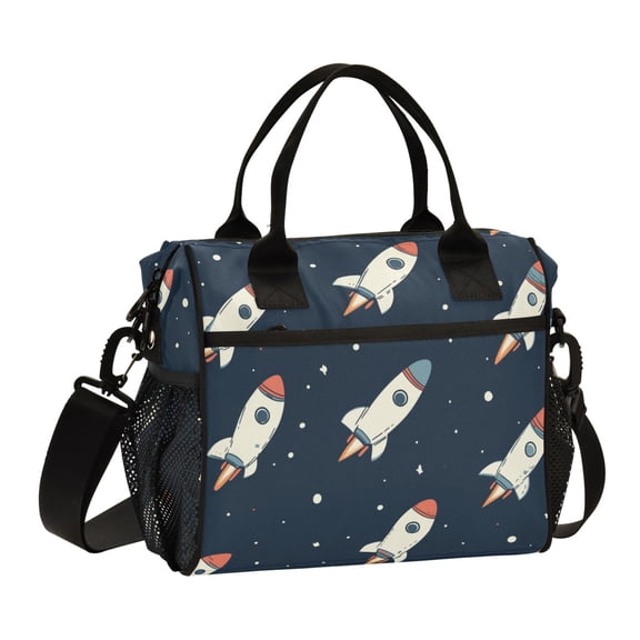 FORMRS Insulated Lunch Bag Unisex Large Capacity with Shoulder Strap, Rocket Pattern