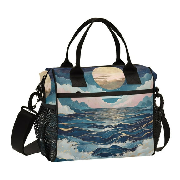 FORMRS Insulated Lunch Bag for Work School Unisex Large Capacity Cooler with Shoulder Strap, Rolling Waves