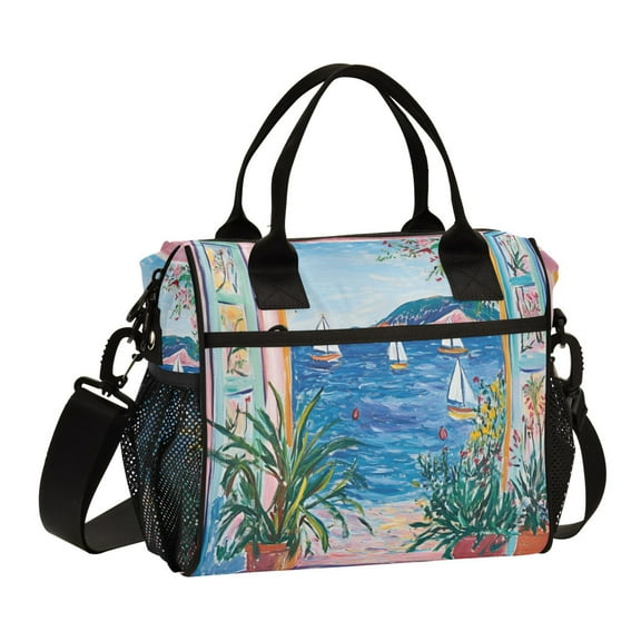 FORMRS Insulated Lunch Bag Unisex Large Capacity with Shoulder Strap, Seaside Door