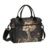 FORMRS Insulated Lunch Bag Unisex Large Capacity with Shoulder Strap, Skeleton with Flowers Pattern