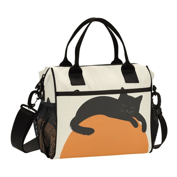 FORMRS Insulated Lunch Bag for Work School Unisex Large Capacity Cooler with Shoulder Strap, Sleeping Black Cat