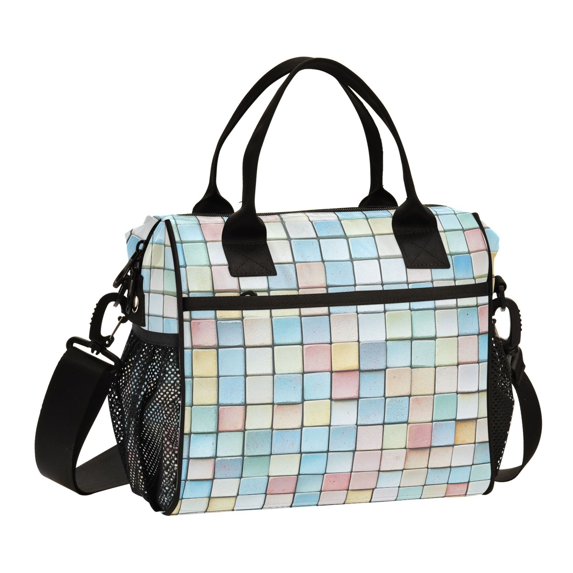 FORMRS Insulated Lunch Bag for Work School Unisex Large Capacity Cooler with Shoulder Strap, Small Pastel Pattern