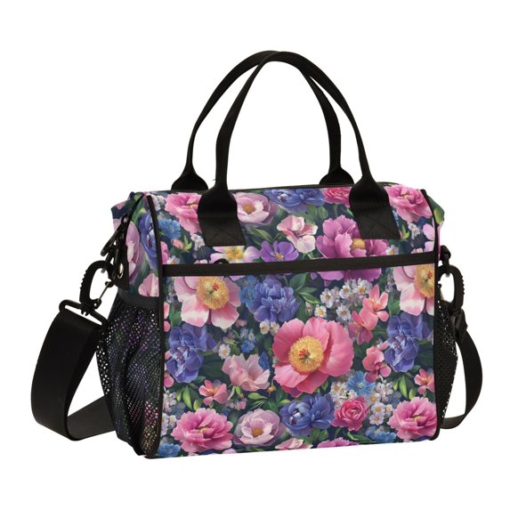 FORMRS Insulated Lunch Bag for Work School Unisex Large Capacity Cooler with Shoulder Strap, Soft Pinks Flowers