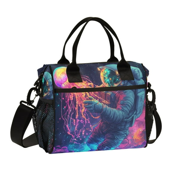 FORMRS Insulated Lunch Bag Unisex Large Capacity with Shoulder Strap, Space Astronaut