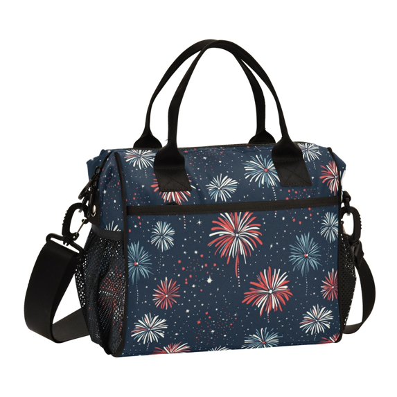 FORMRS Insulated Lunch Bag for Work School Unisex Large Capacity Cooler with Shoulder Strap, Starry Fireworks Pattern