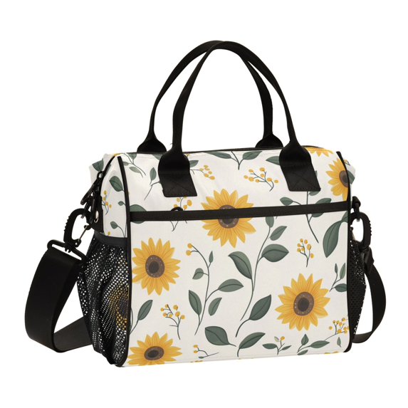 FORMRS Insulated Lunch Bag Unisex Large Capacity with Shoulder Strap, Sunflower Pattern