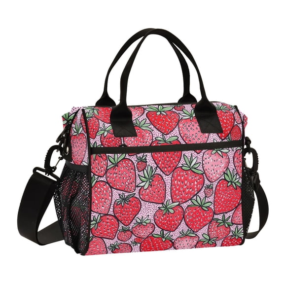 FORMRS Insulated Lunch Bag for Work School Unisex Large Capacity Cooler with Shoulder Strap, Sweet Strawberry
