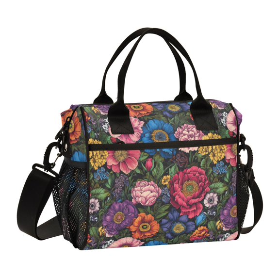 FORMRS Insulated Lunch Bag for Work School Unisex Large Capacity Cooler with Shoulder Strap, Vibrant Blooming Flowers
