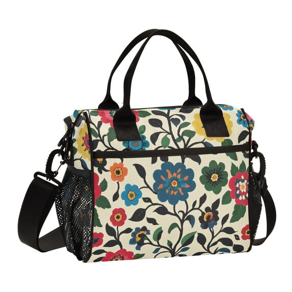 FORMRS Insulated Lunch Bag for Work School Unisex Large Capacity Cooler with Shoulder Strap, Vibrant Floral