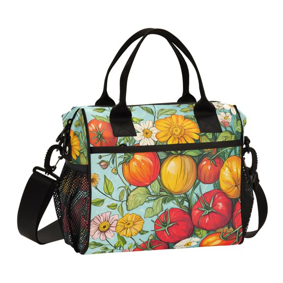 FORMRS Insulated Lunch Bag Unisex Large Capacity with Shoulder Strap, Vibrant Tomatoes