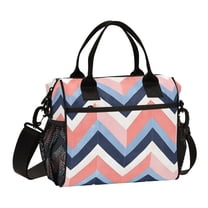 FORMRS Insulated Lunch Bag Unisex Large Capacity with Shoulder Strap, White Geometric