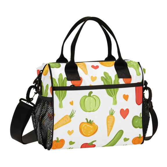 FORMRS Insulated Lunch Bag for Work School Unisex Large Capacity Cooler with Shoulder Strap, White Vegetables Pattern