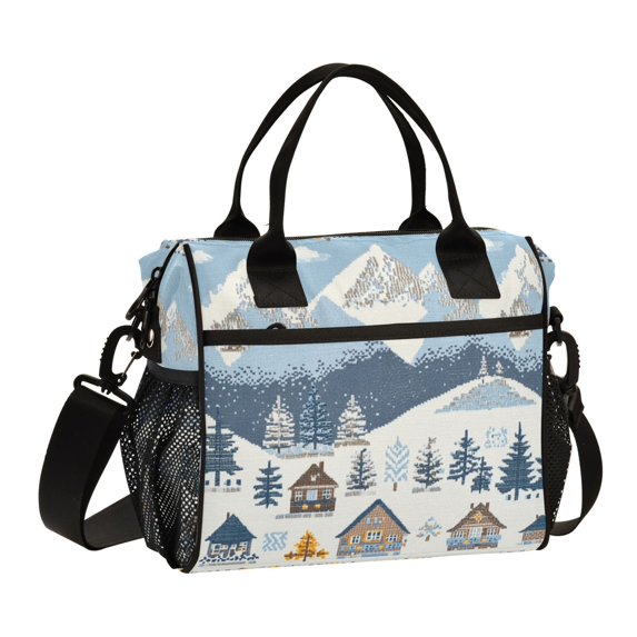 FORMRS Insulated Lunch Bag for Work School Unisex Large Capacity Cooler with Shoulder Strap, Winter Village Serenity
