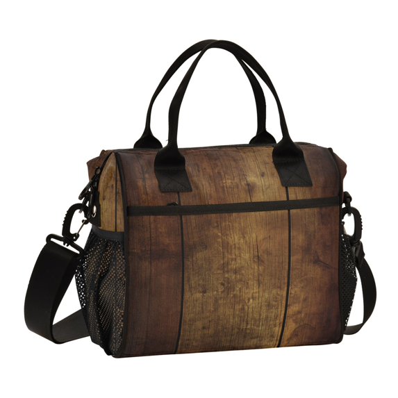 FORMRS Insulated Lunch Bag Unisex Large Capacity with Shoulder Strap, Wood Grain
