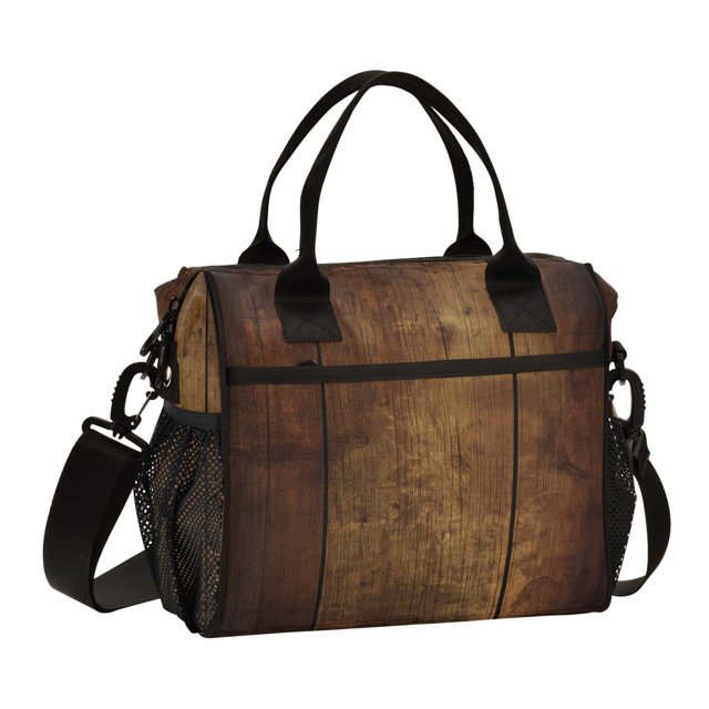 FORMRS Insulated Lunch Bag for Work School Unisex Large Capacity Cooler with Shoulder Strap, Wood Grain
