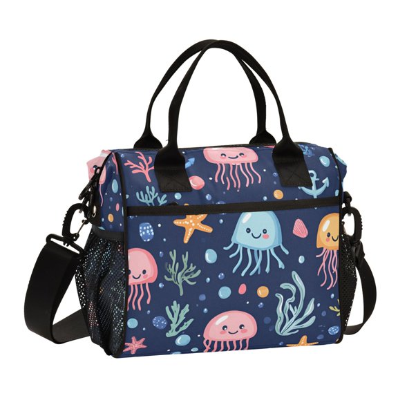 FORMRS Insulated Lunch Bag for Work School Unisex Large Capacity Cooler with Shoulder Strap, Yellow Jellyfish