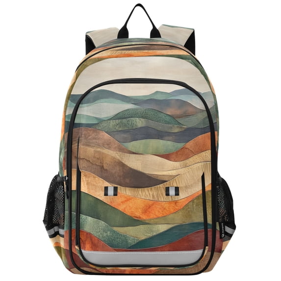 FORMRS Unisex School Backpack 17" Student Travel Bag with Laptop Compartment, Abstract Wavy Landscape