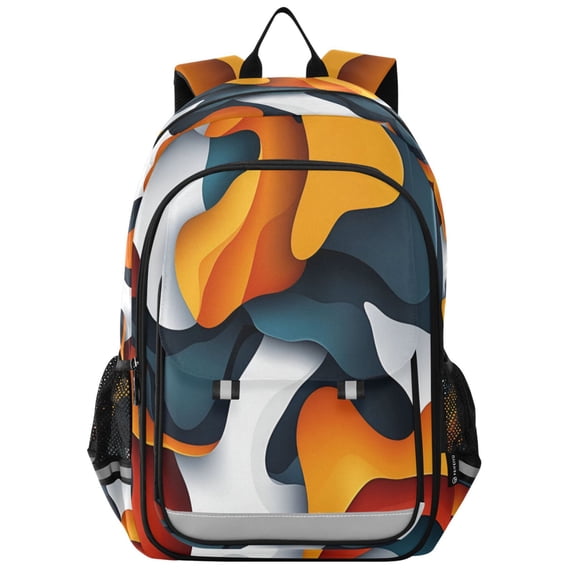 FORMRS Unisex School Backpack 17" Student Travel Bag with Laptop Compartment, Abstract Wavy