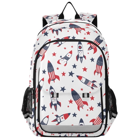 FORMRS Unisex School Backpack 17" Student Travel Bag with Laptop Compartment, American Rocket Pattern