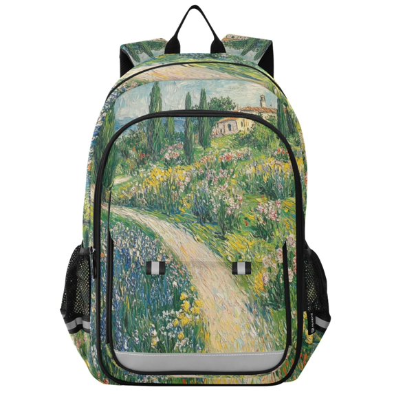 FORMRS Unisex School Backpack 17" Student Travel Bag with Laptop Compartment, Art Garden Scene
