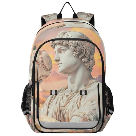 FORMRS Unisex School Backpack 17" Student Travel Bag with Laptop Compartment, Baseball Statue Pattern