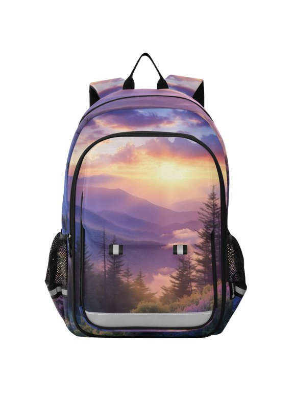 Unisex School Backpack 17" Student Travel Bag with Laptop Compartment, Beautiful Mountain