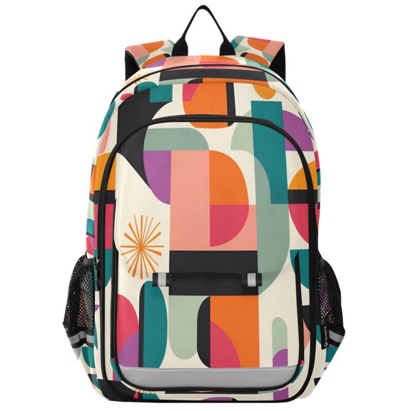 FORMRS Unisex School Backpack 17" Student Travel Bag with Laptop Compartment, Beige Abstract