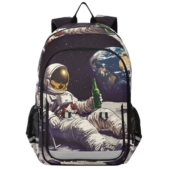 FORMRS Unisex School Backpack 17" Student Travel Bag with Laptop Compartment, Beige Astronaut