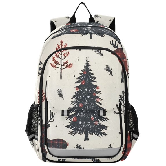 FORMRS Unisex School Backpack 17" Student Travel Bag with Laptop Compartment, Beige Christmas Forest