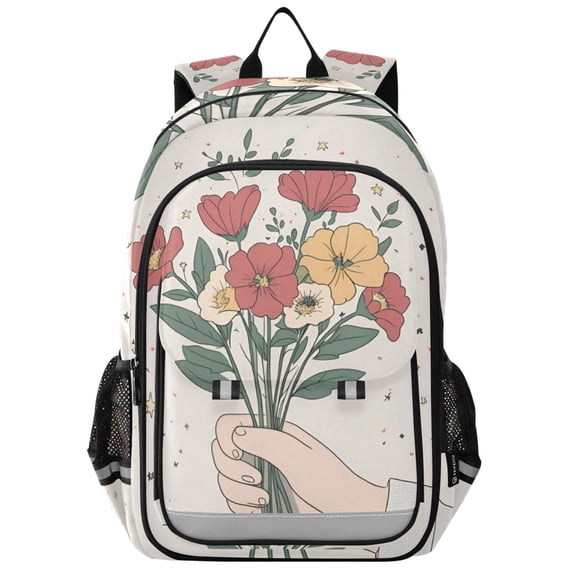 FORMRS Unisex School Backpack 17" Student Travel Bag with Laptop Compartment, Beige Cute Flower