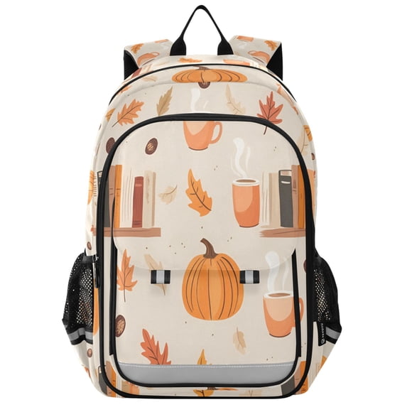FORMRS School Backpack 17" Student Travel Bag with Laptop Compartment, Beige Fall Acorns Pattern
