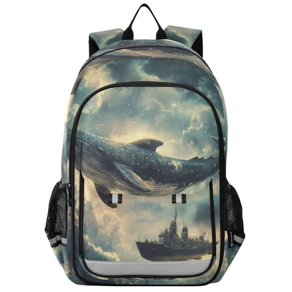 FORMRS Unisex School Backpack 17" Student Travel Bag with Laptop Compartment, Beige Floating Whale