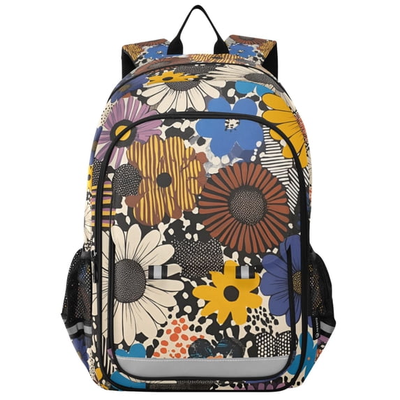 FORMRS Unisex School Backpack 17" Student Travel Bag with Laptop Compartment, Beige Flowers