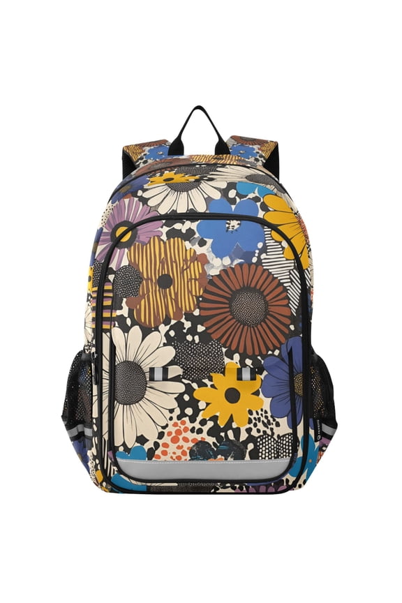 Unisex School Backpack 17" Student Travel Bag with Laptop Compartment, Beige Flowers