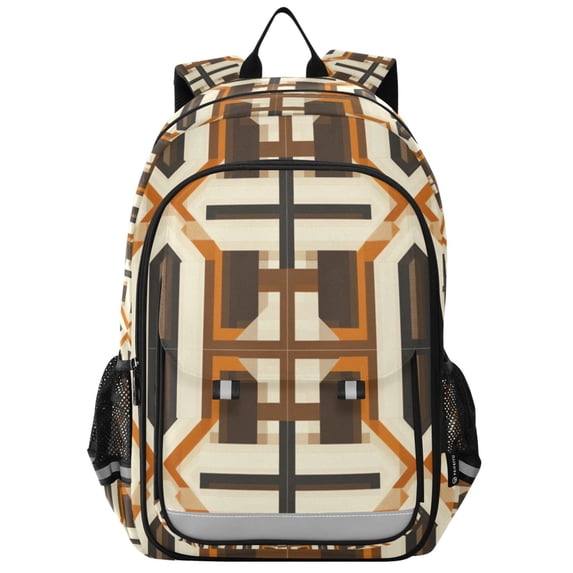 FORMRS Unisex School Backpack 17" Student Travel Bag with Laptop Compartment, Beige Geometric