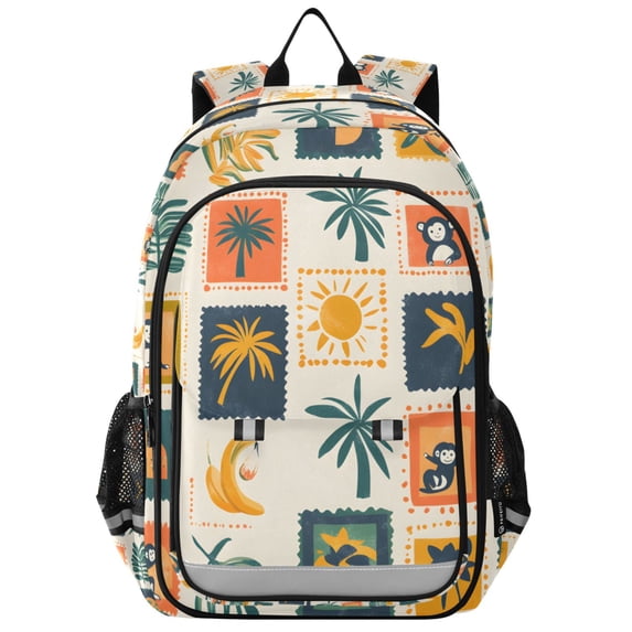 FORMRS School Backpack 17" Student Travel Bag with Laptop Compartment, Beige Playful Stamp