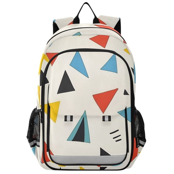 FORMRS Unisex School Backpack 17" Student Travel Bag with Laptop Compartment, Beige Triangles