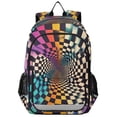 thumbnail image 1 of FORMRS Unisex School Backpack 17" Student Travel Bag with Laptop Compartment, Beige Wavy Plaid, 1 of 7