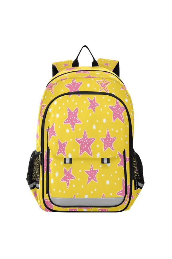 Unisex School Backpack 17" Student Travel Bag with Laptop Compartment, Big Pink Stars Pattern