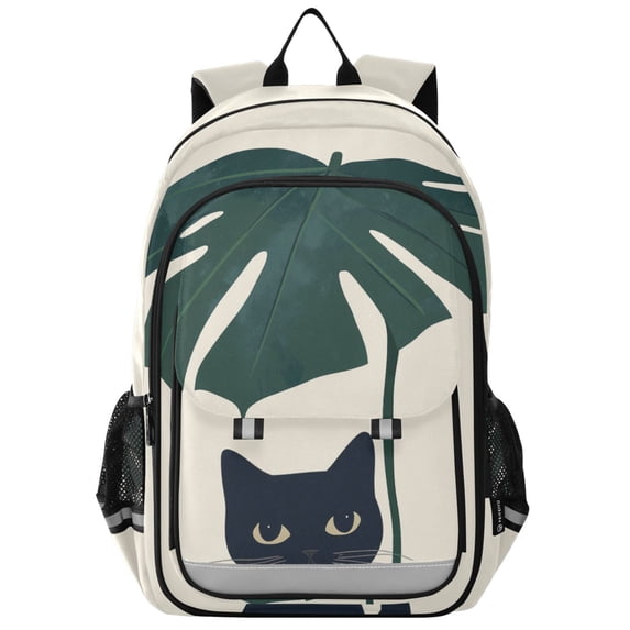 FORMRS Unisex School Backpack 17" Student Travel Bag with Laptop Compartment, Black Cat Plants