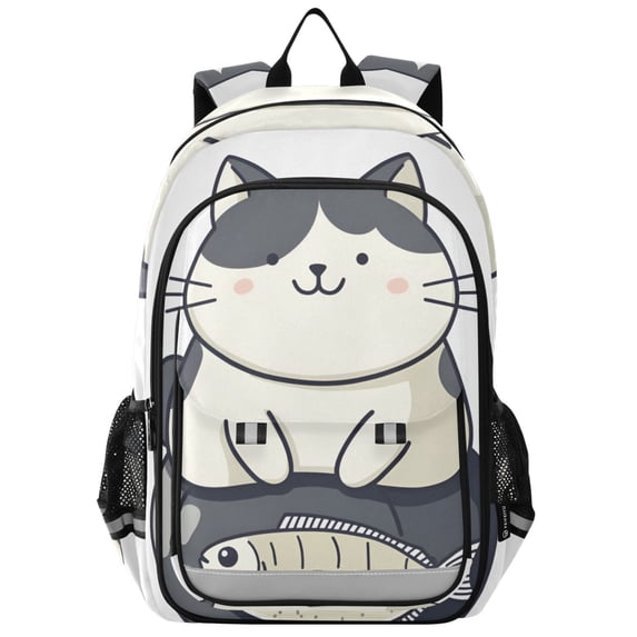 FORMRS Unisex School Backpack 17" Student Travel Bag with Laptop Compartment, Black Cute Cat