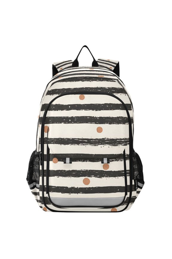 School Backpack 17" Student Travel Bag with Laptop Compartment, Black Stripes