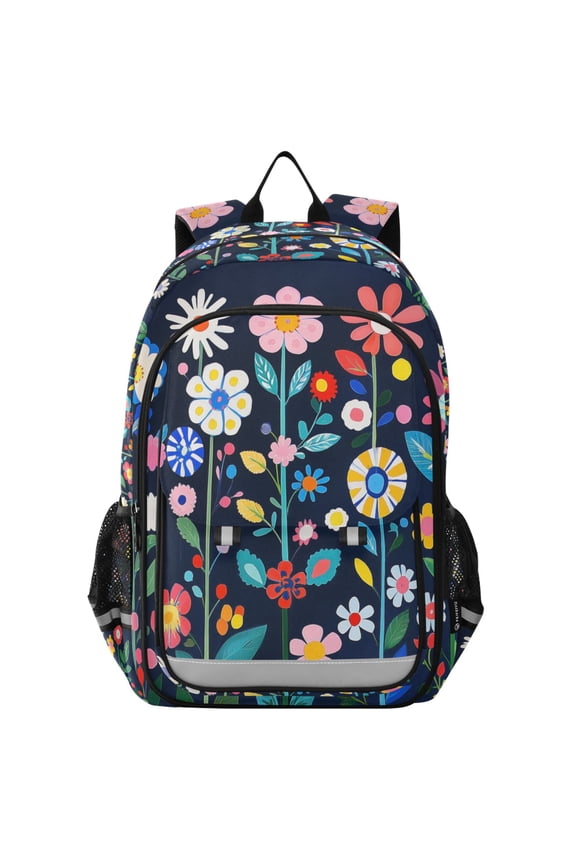 School Backpack 17" Student Travel Bag with Laptop Compartment, Bloom Flowers
