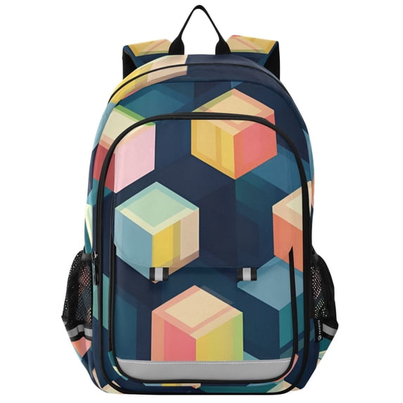 FORMRS Unisex School Backpack 17" Student Travel Bag with Laptop Compartment, Blue Cubes