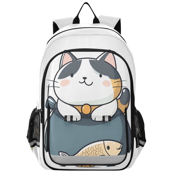 FORMRS Unisex School Backpack 17" Student Travel Bag with Laptop Compartment, Blue Cute Cat