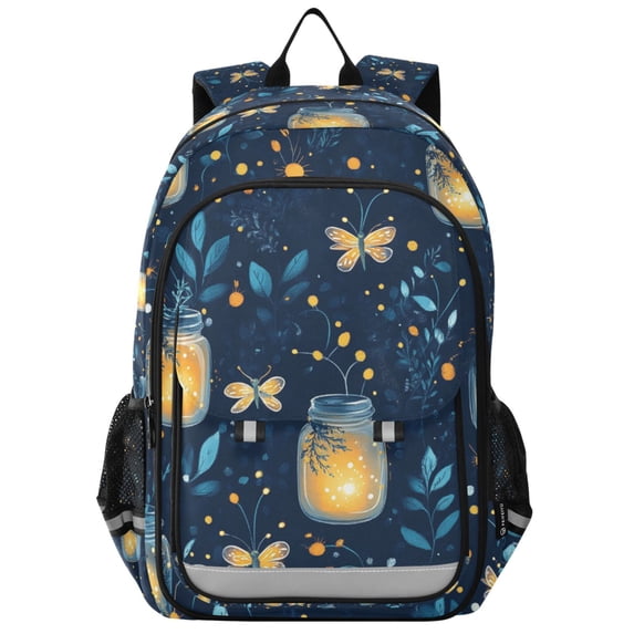 FORMRS Unisex School Backpack 17" Student Travel Bag with Laptop Compartment, Blue Fireflies Pattern