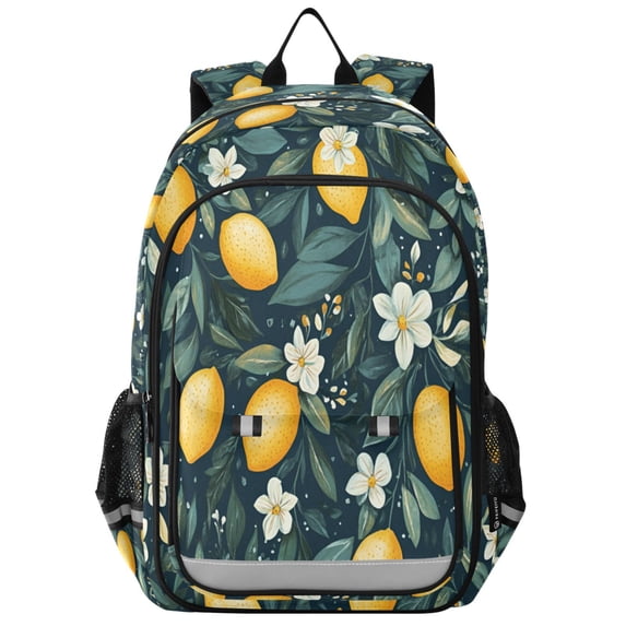 FORMRS Unisex School Backpack 17" Student Travel Bag with Laptop Compartment, Blue Floral Lemons