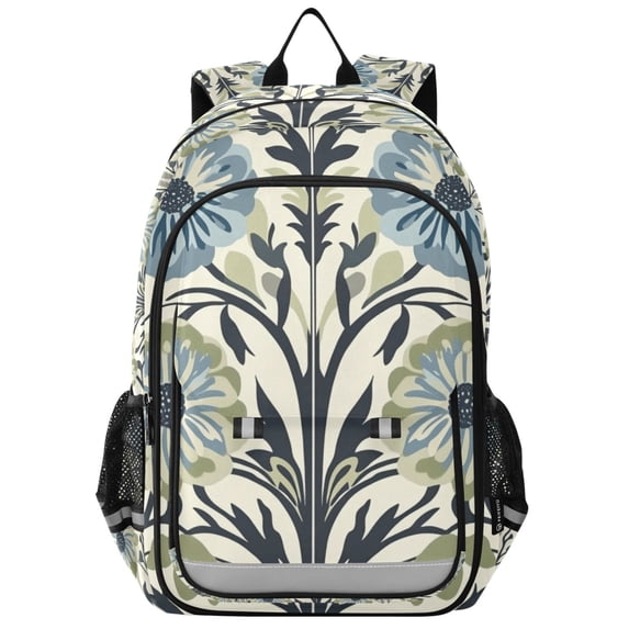 FORMRS Unisex School Backpack 17" Student Travel Bag with Laptop Compartment, Blue Floral Pattern